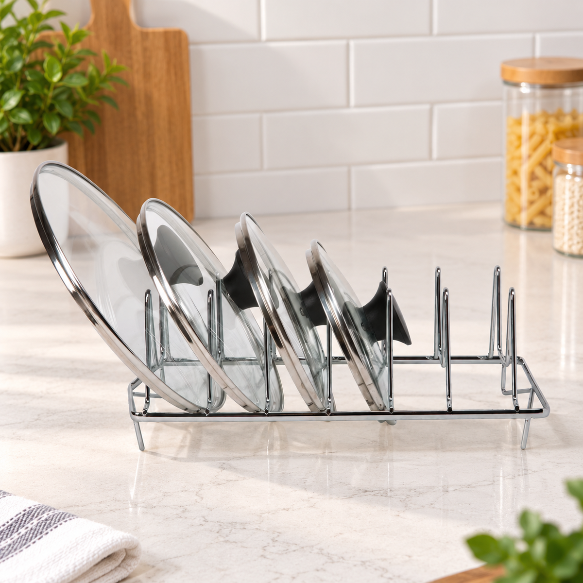 Chrome Pot Lid Organizer Rack