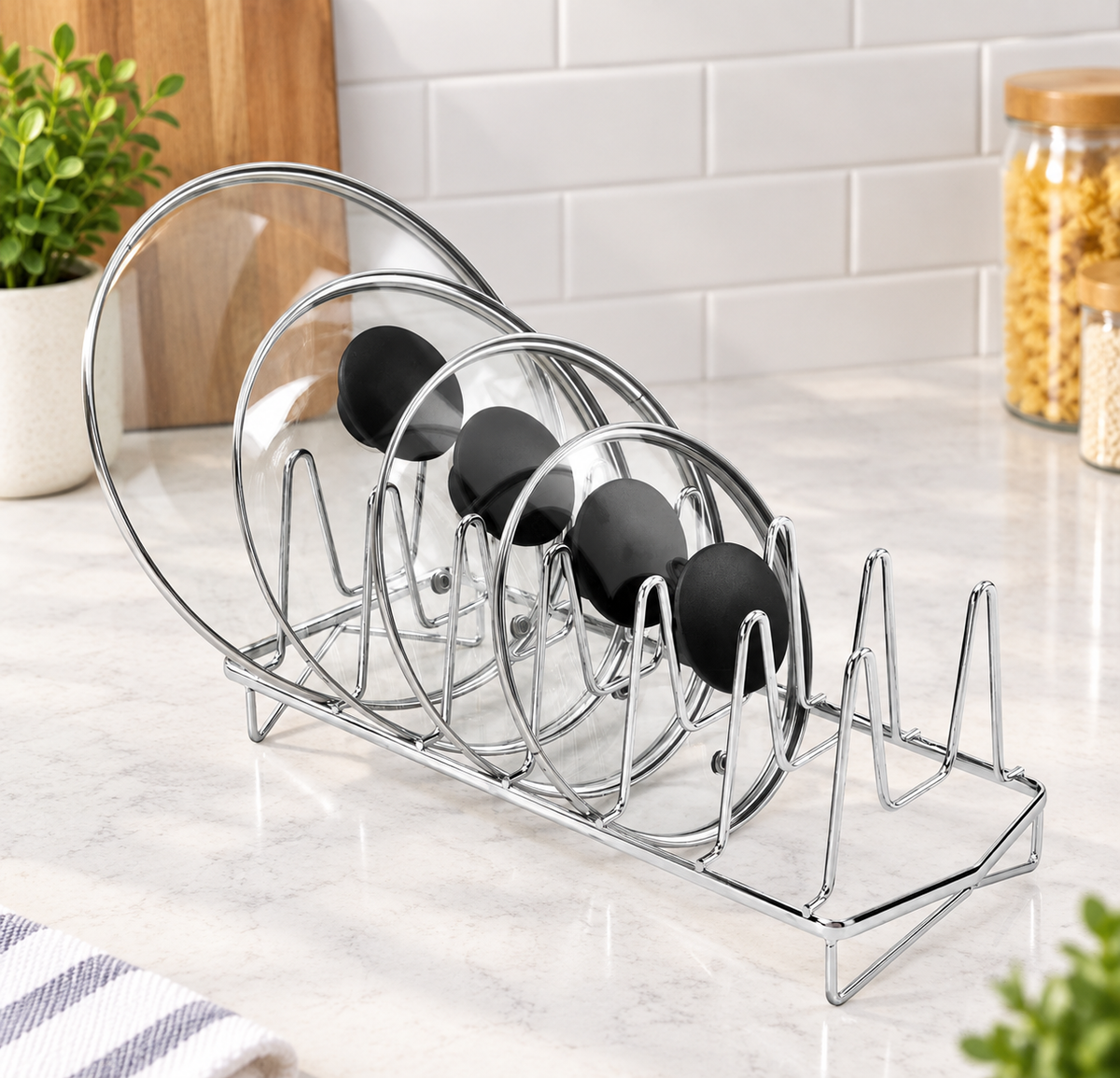Chrome Pot Lid Organizer Rack